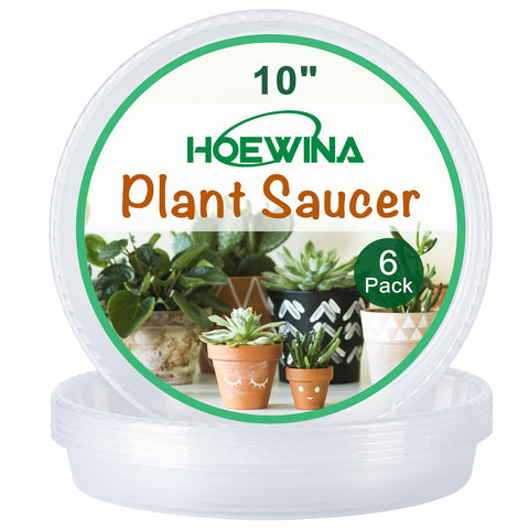 Hoewina 10-inch plant saucer set, clear and durable for indoor pots.