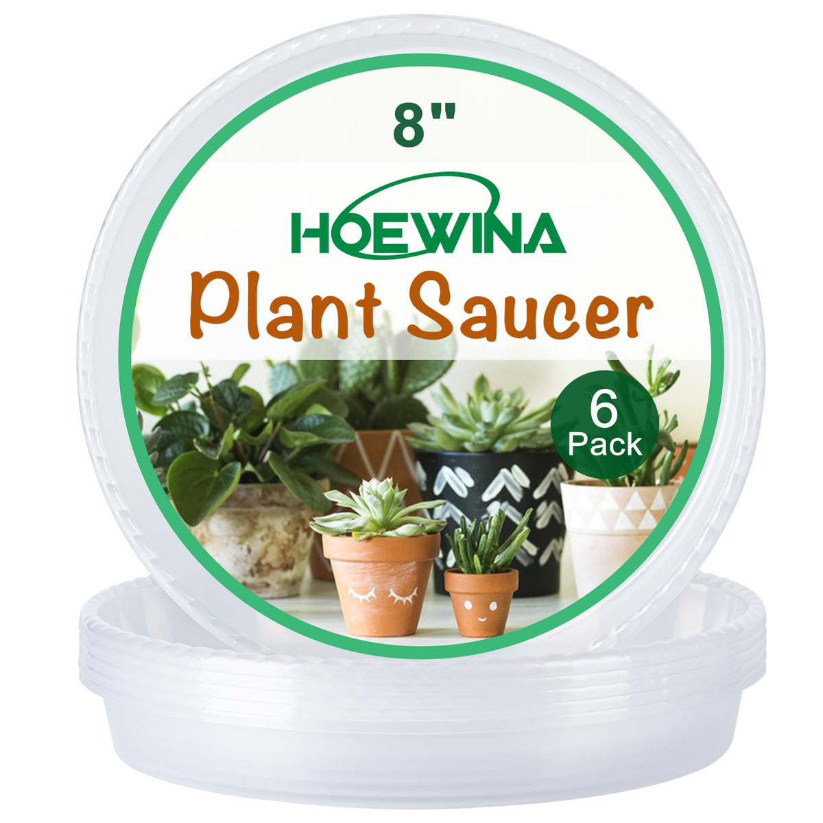 Hoewina plant saucer 8inch clear tray for easy water level monitoring.