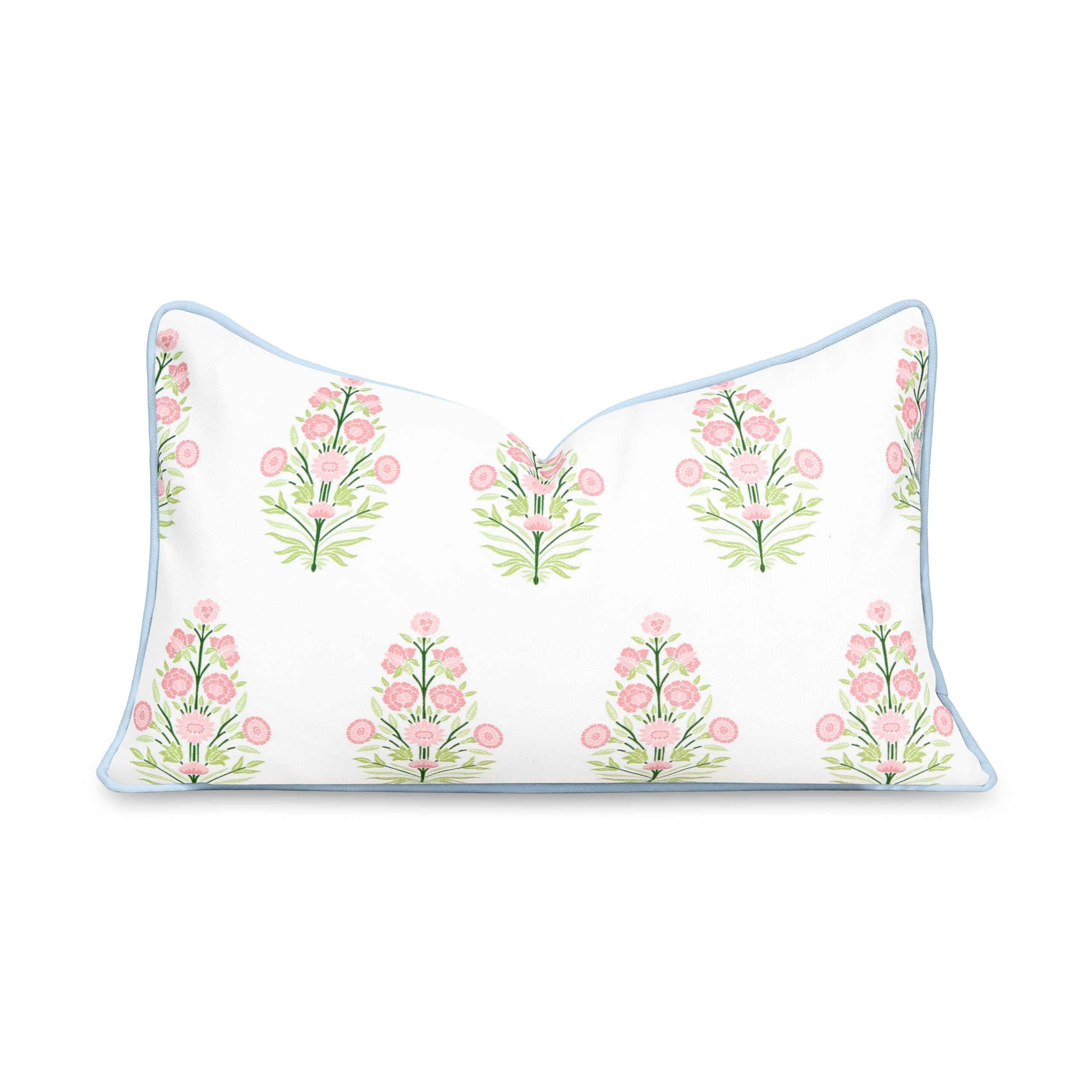 Hofdeco Premium coastal lumbar cover with pink-green floral pattern, ideal for indoor-outdoor comfort.
