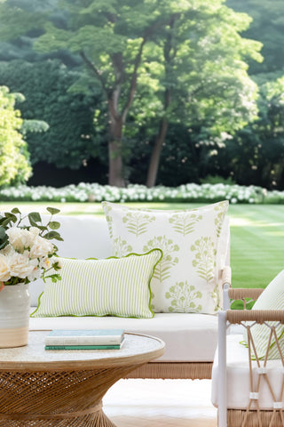 Hofdeco Premium coastal lumbar cover with green stripes, back view showing pattern alignment