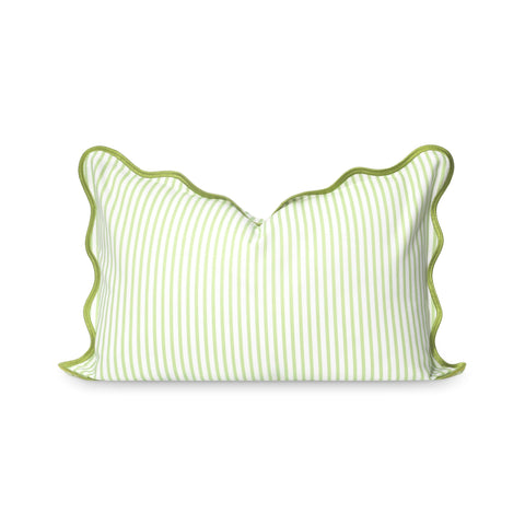 Hofdeco Premium coastal lumbar cover with green stripes, front view for indoor and outdoor spaces