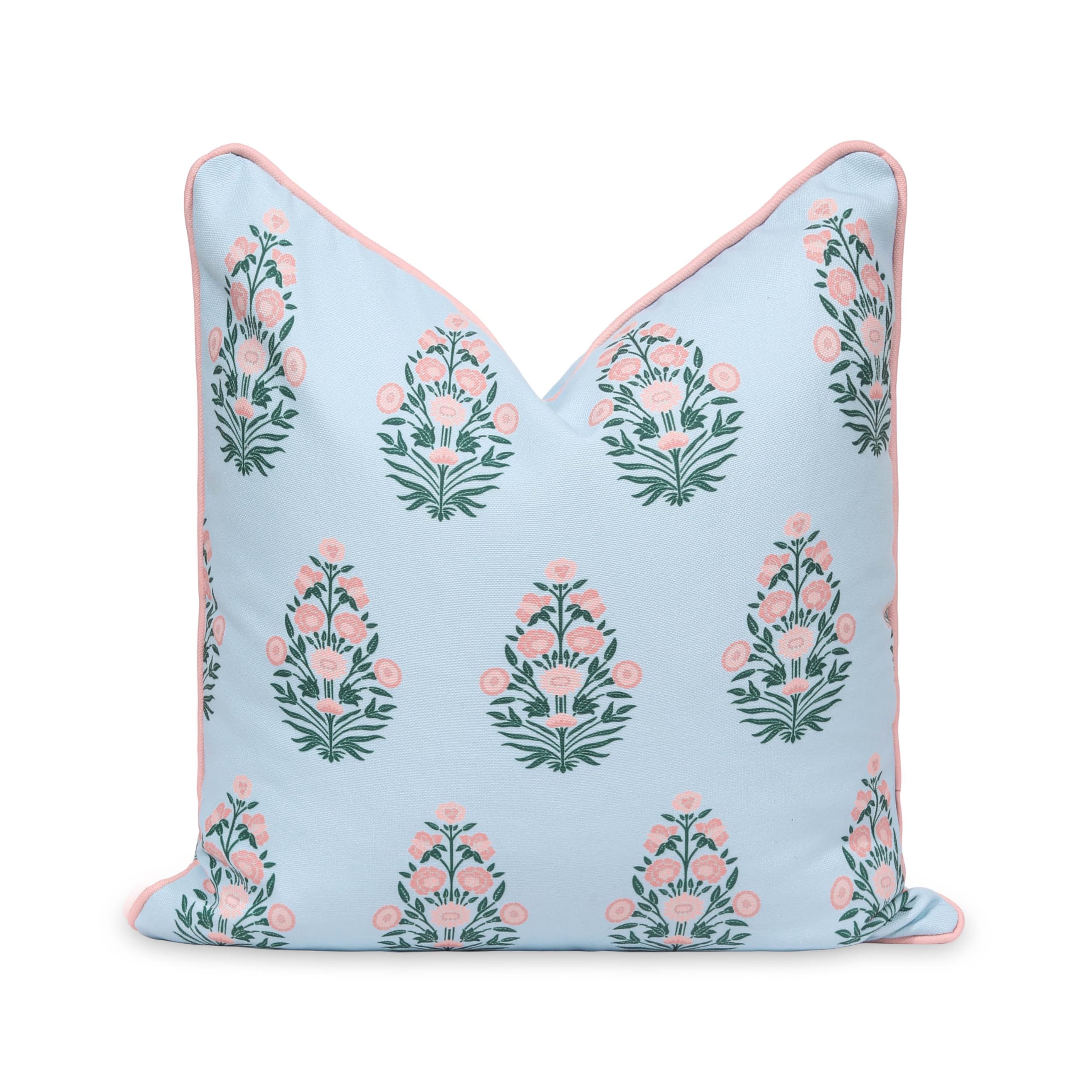 Hofdeco Premium coastal pillow cover front view with blush floral pattern for indoor outdoor décor