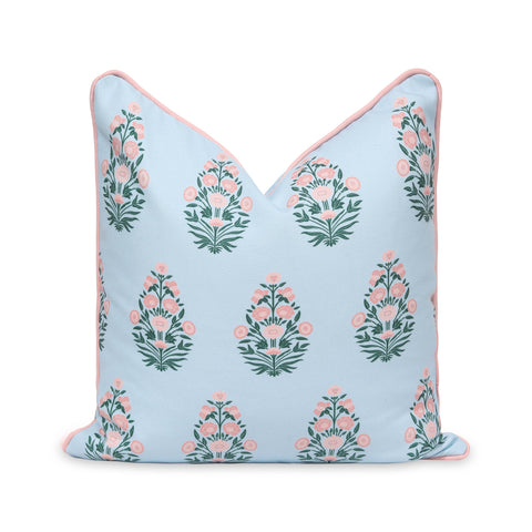 Hofdeco Premium coastal pillow cover front view with blush floral pattern for indoor outdoor décor