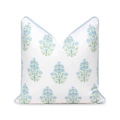 Hofdeco Premium coastal pillow cover with baby-blue floral for a fresh indoor look.