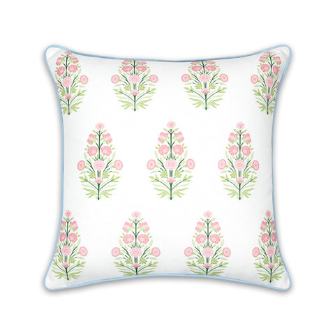 Hofdeco Premium floral pink-green print on a sofa enhances spring-inspired décor.