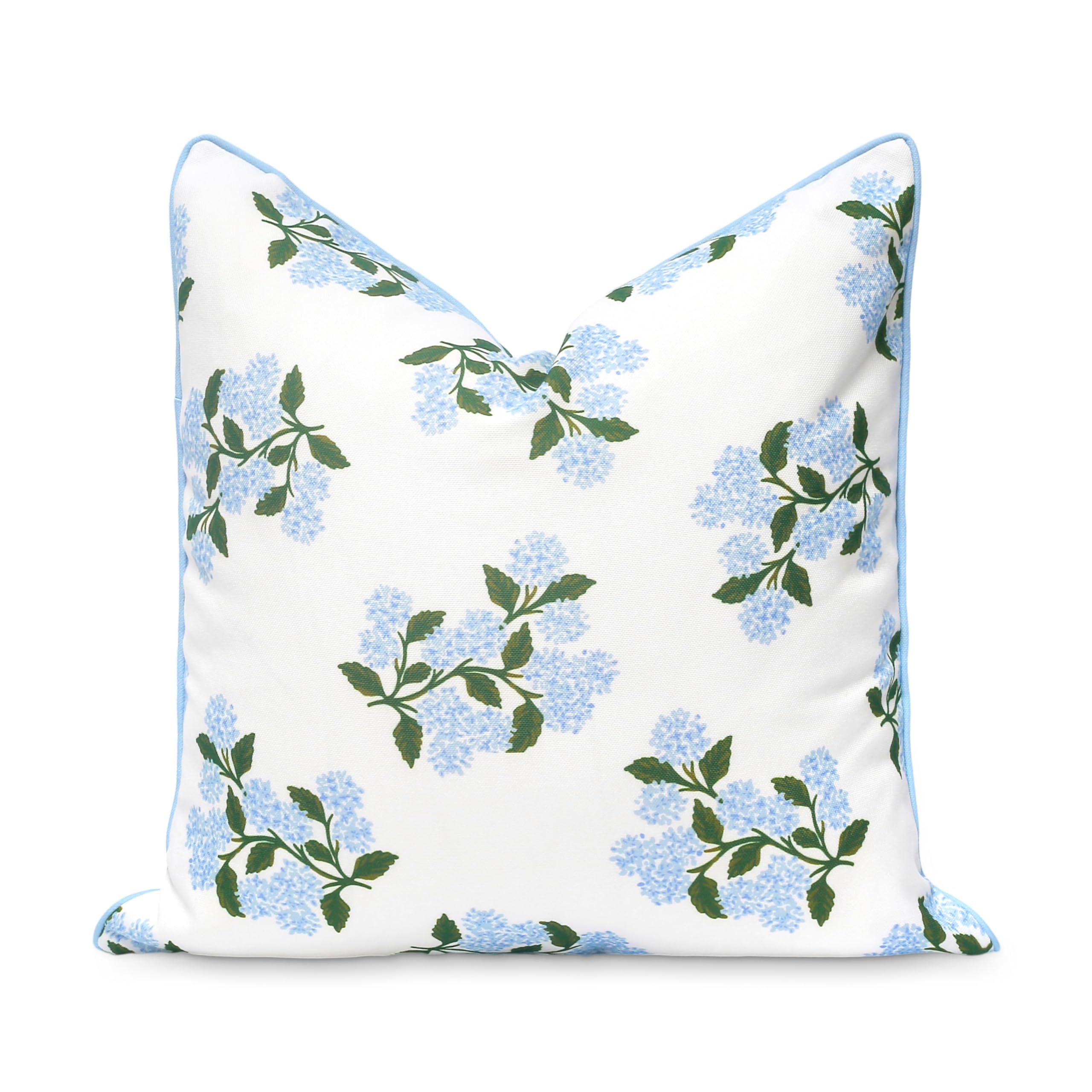 Hofdeco Premium coastal pillow cover front view with hydrangea pattern for outdoor lounging.