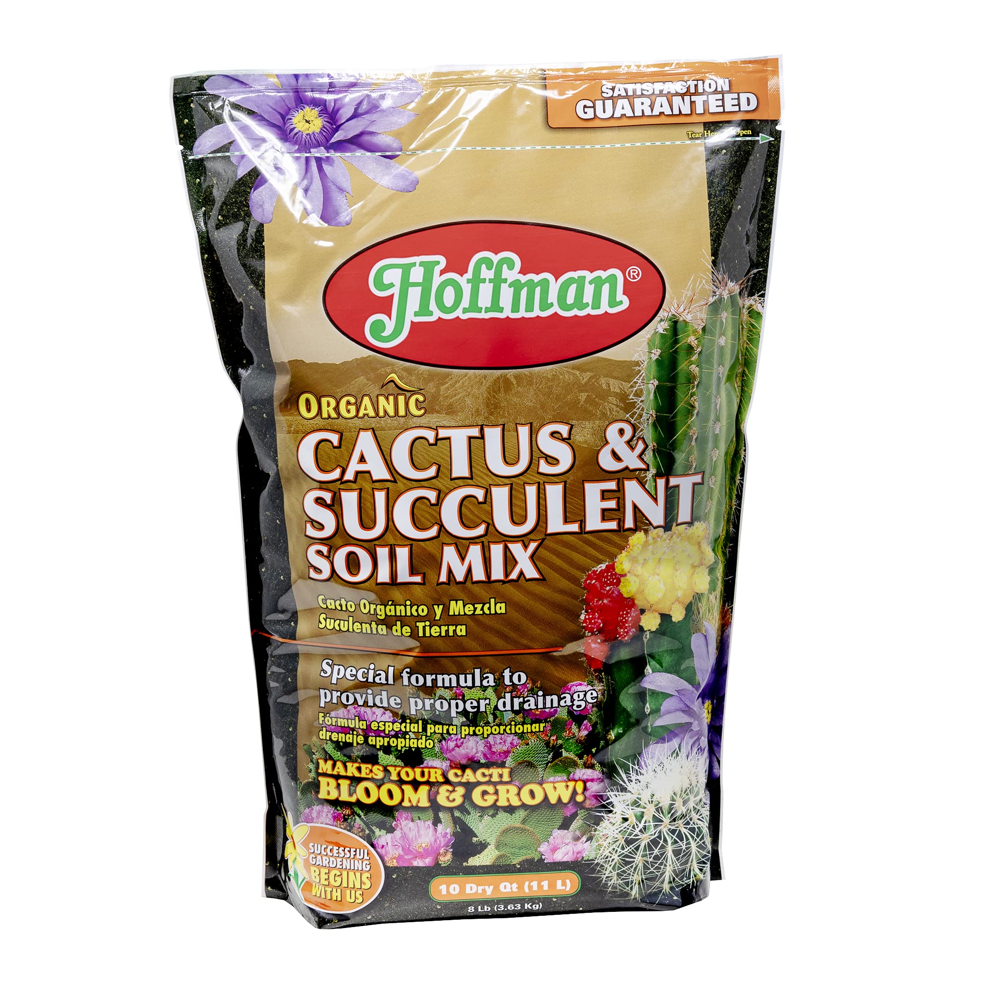 Hoffman 10410 organic cactus soil mix closeup shows airy texture for improved drainage.