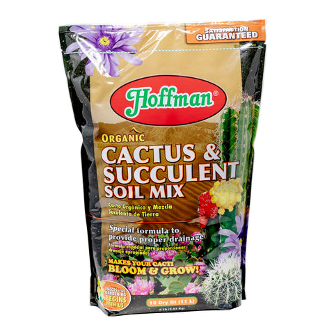 Hoffman 10410 organic cactus soil mix closeup shows airy texture for improved drainage.
