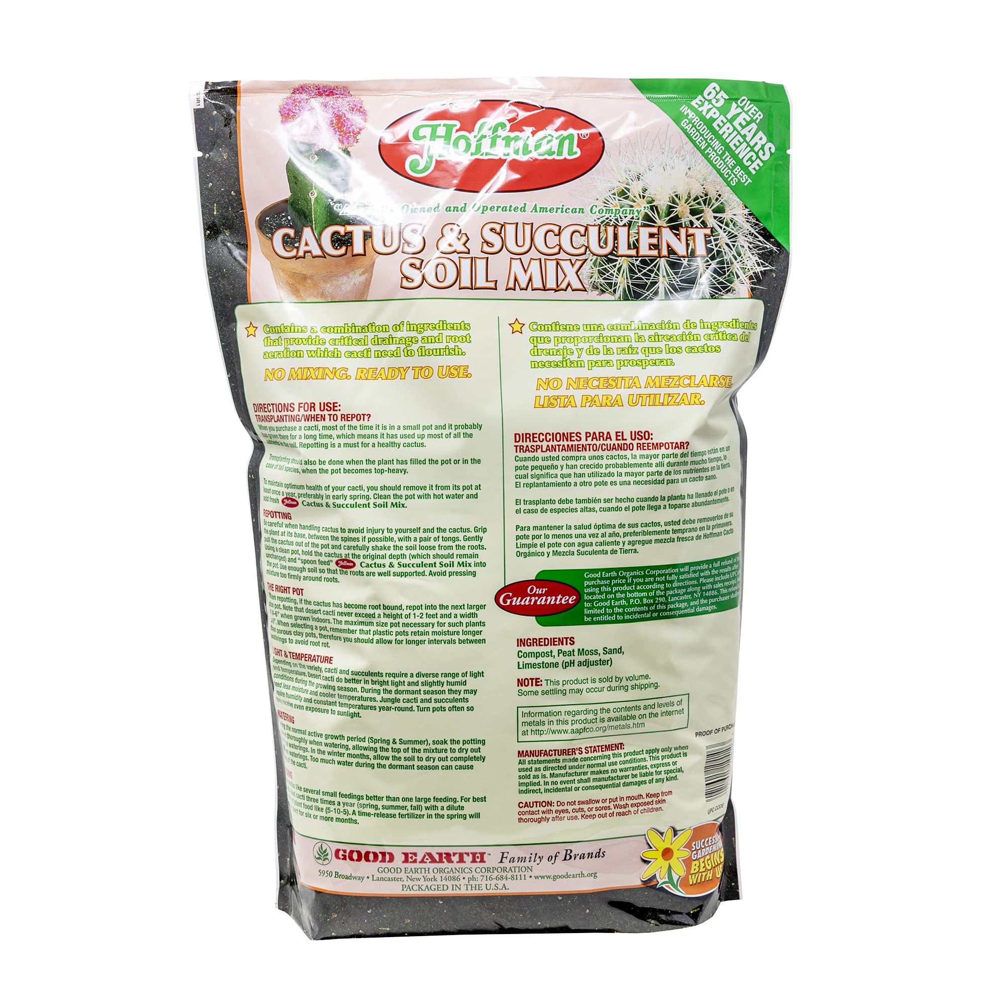 Hoffman 10410 organic cactus soil mix texture shot highlights looser soil for root health.