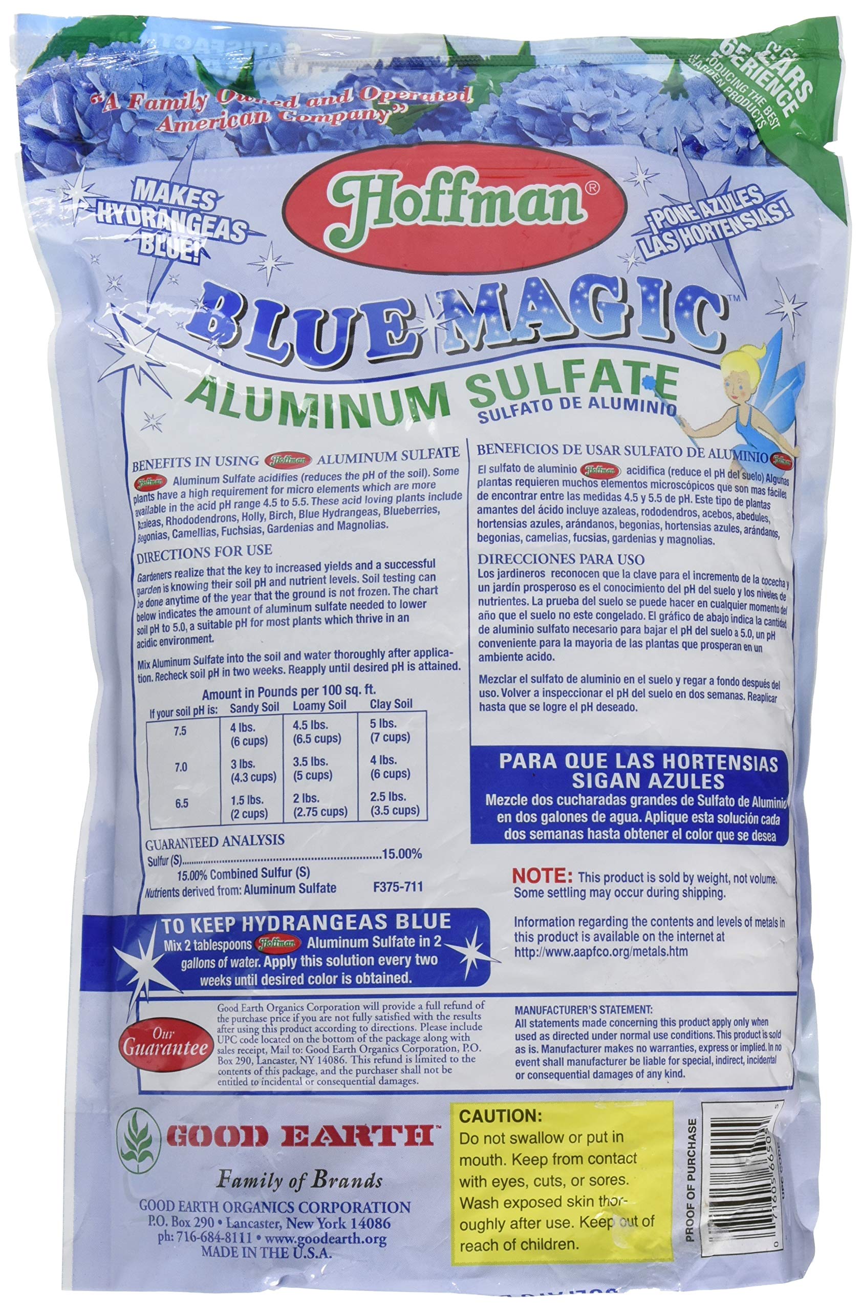 Hoffman acidifying soil conditioner applied around roots to support hydrangea blue hues