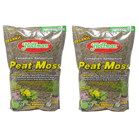 Hoffman Canadian sphagnum peat moss 10qt bag closeup label enhances soil moisture retention