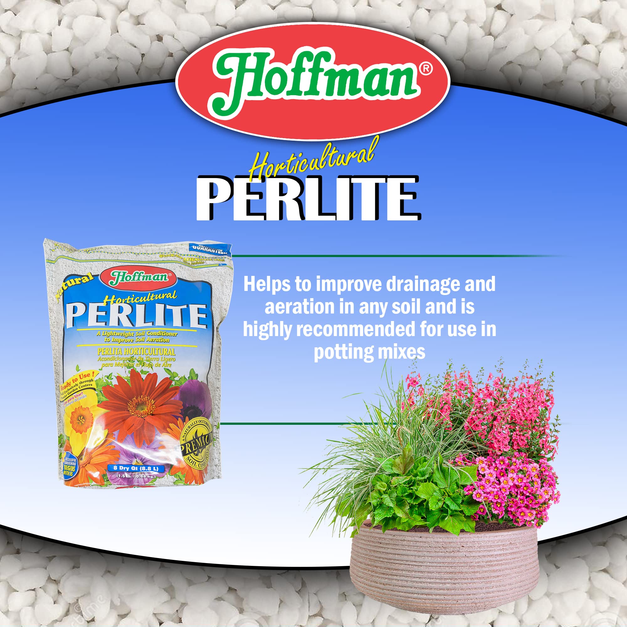 Hoffman Horticultural Perlite wet absorption aids even moisture distribution