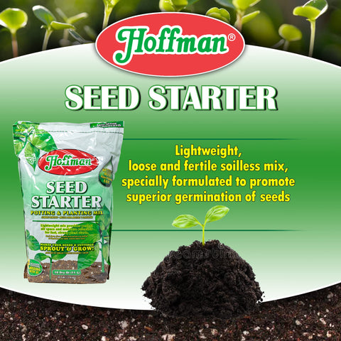 Hoffman Seed Starter Soil texture closeup shows a loose mix ideal for seedlings.