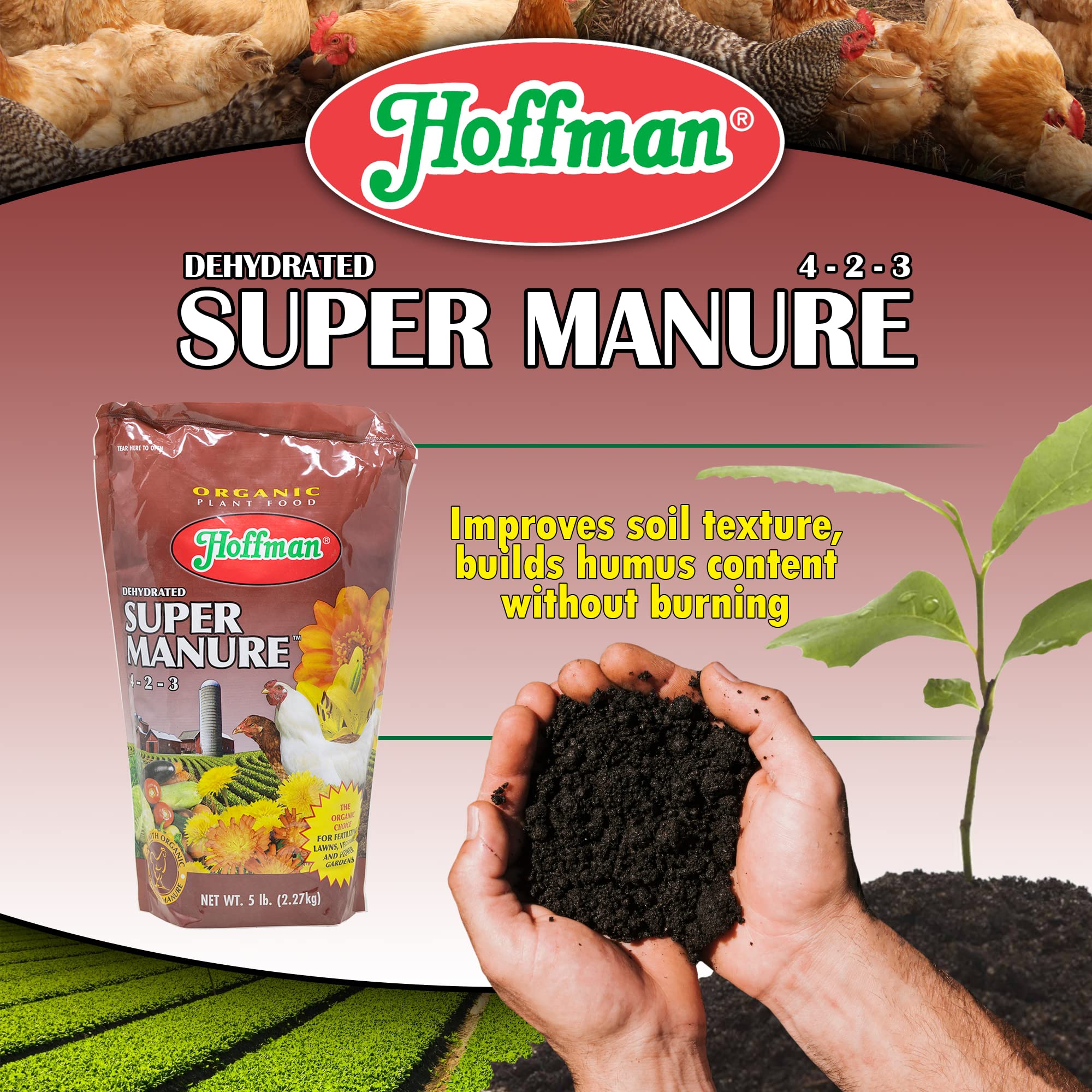 Hoffman soil texture and humus-boosting pellets improve garden bed health for plants.