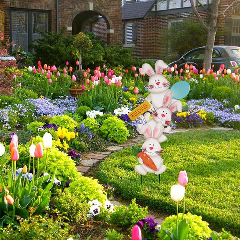 hogardeck bunny egg topper highlighting springtime showpiece in garden