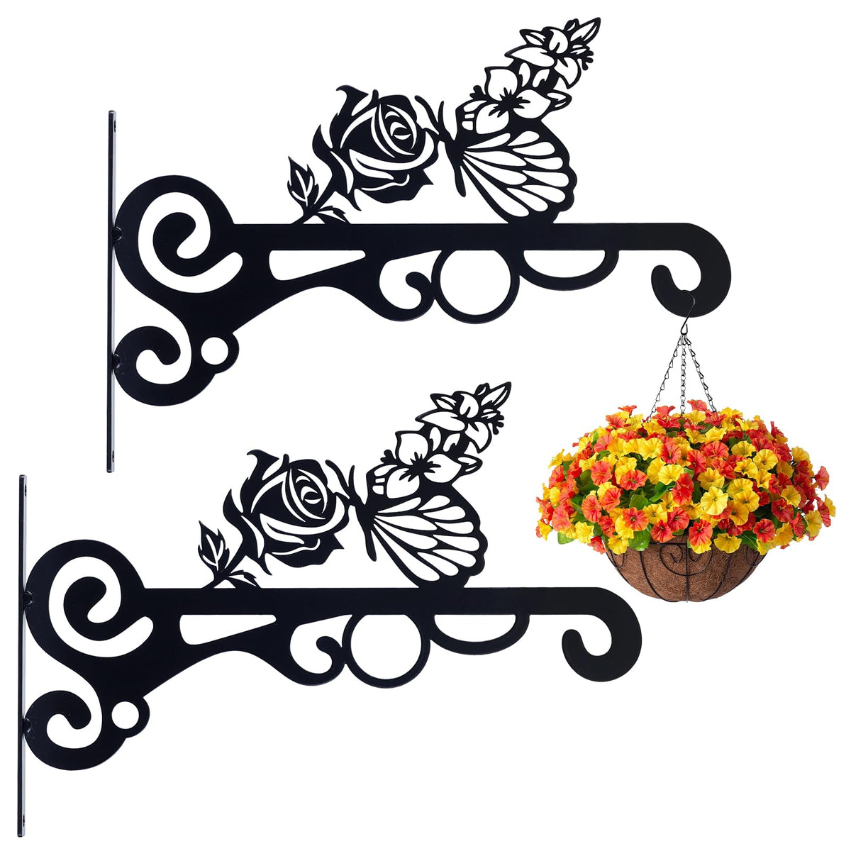 Hogardeck butterfly-flower plant hanger 10in holds plants up to 25 lb with decorative charm.