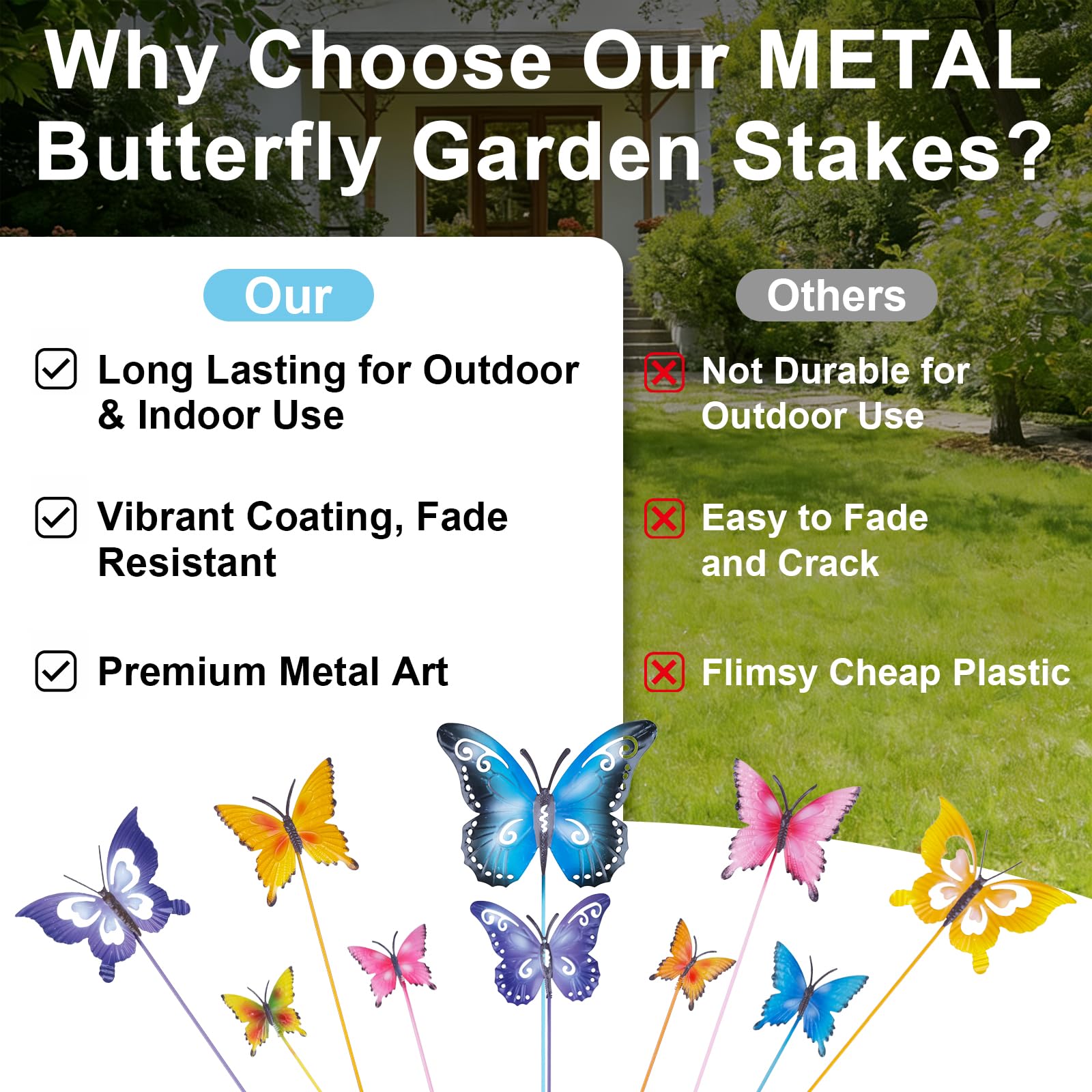 hogardeck colorful butterfly yard art enhances beds and borders.