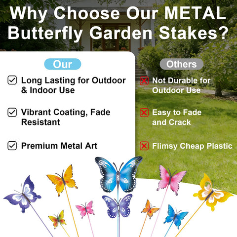 hogardeck colorful butterfly yard art enhances beds and borders.