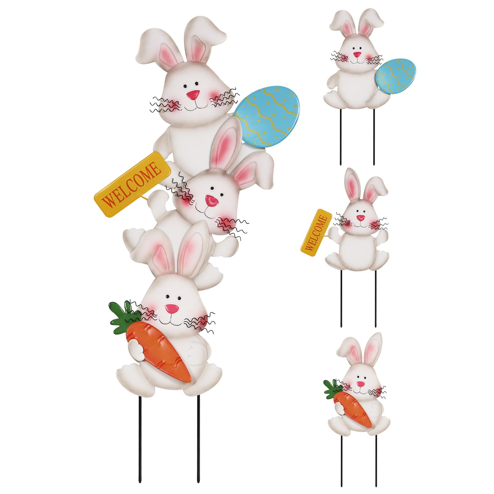 hogardeck Easter garden stakes with stacked bunnies and blue egg for outdoor charm