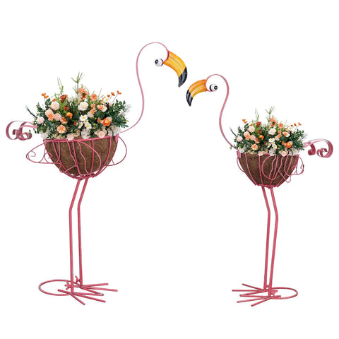 hogardeck pink flamingo planter pair on patio adds bright garden charm