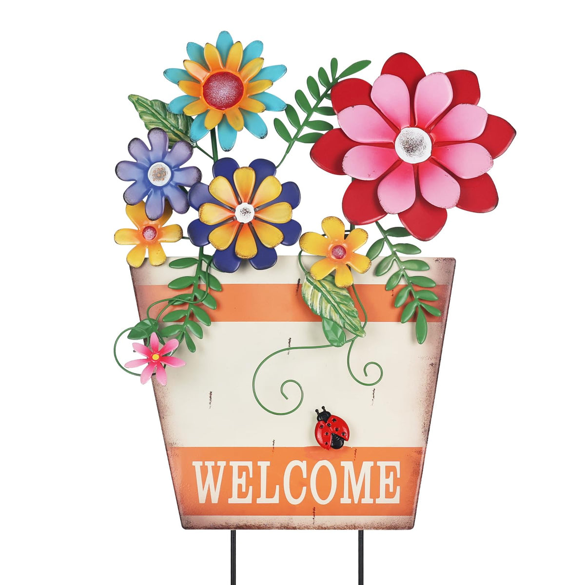 hogardeck garden stake with flower pot and welcome sign adds curb appeal.