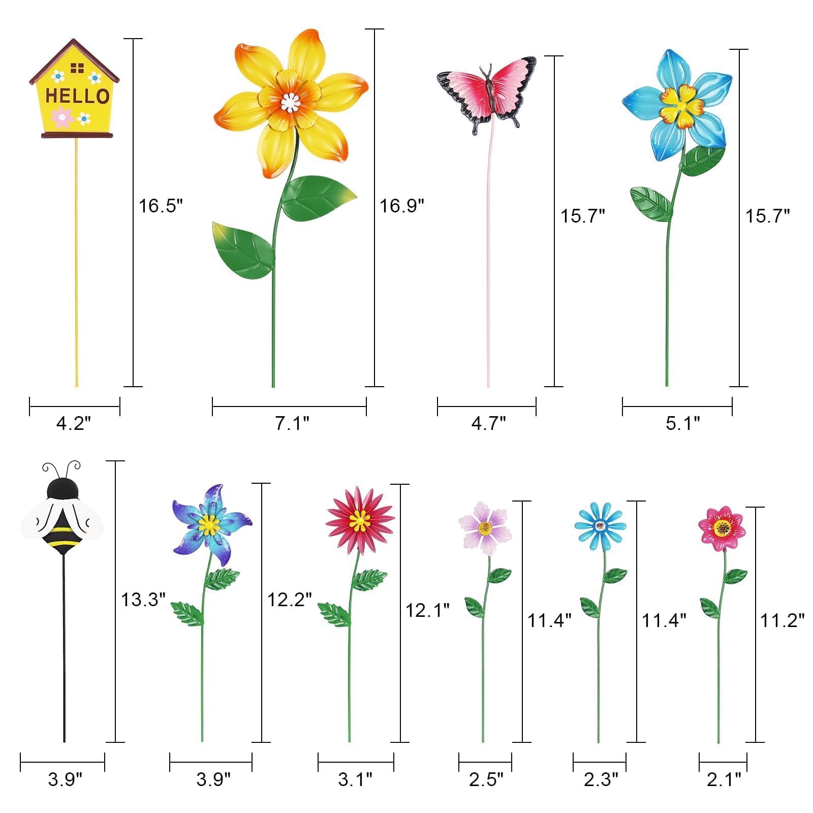 hogardeck hand-painted iron flowers stake durable outdoor decor for year round gardens