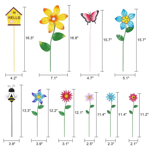hogardeck hand-painted iron flowers stake durable outdoor decor for year round gardens