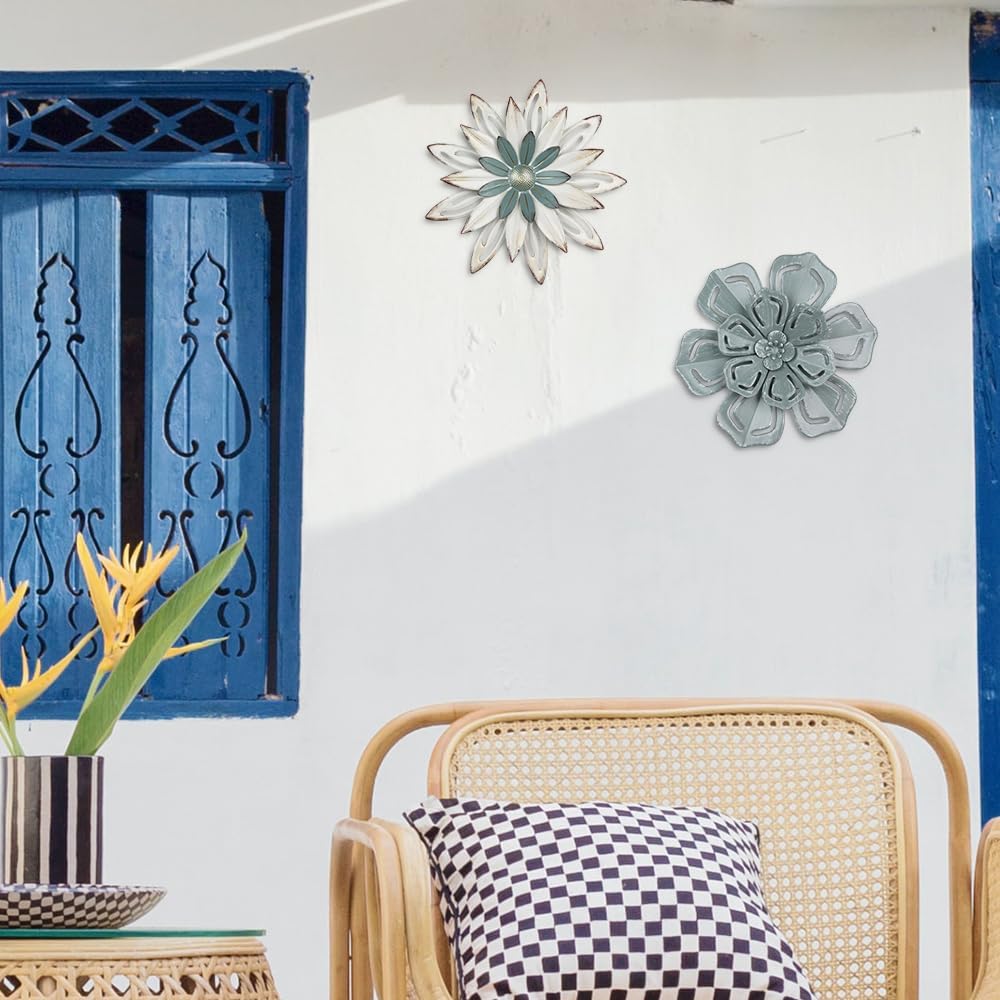 Hogardeck boho metal flowers wall decor elevates bedroom ambiance.