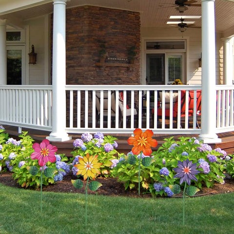 hogardeck metal flower stake garden-path display adds color along walkways.