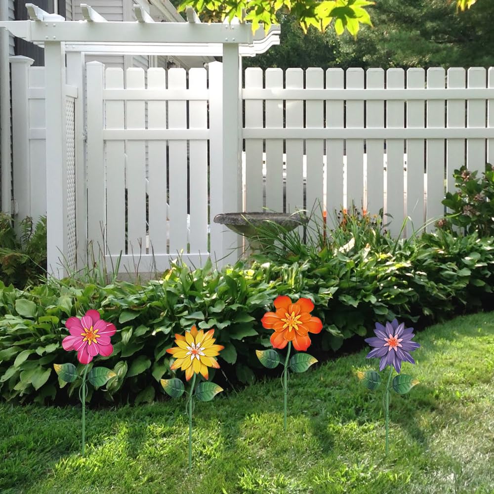 hogardeck metal flower stake orange bloom shaker adds warm color and subtle motion to borders.