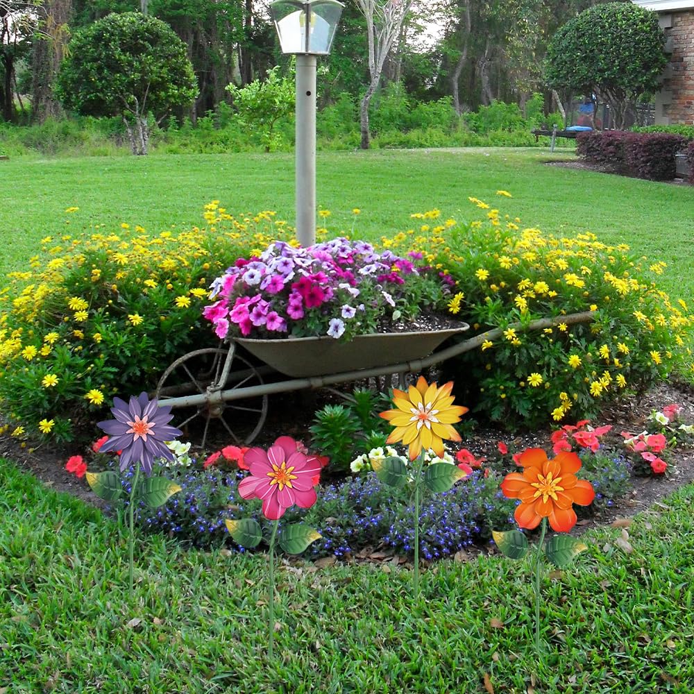 hogardeck metal flower stake yellow bloom shaker brings sunny color and movement to planters.