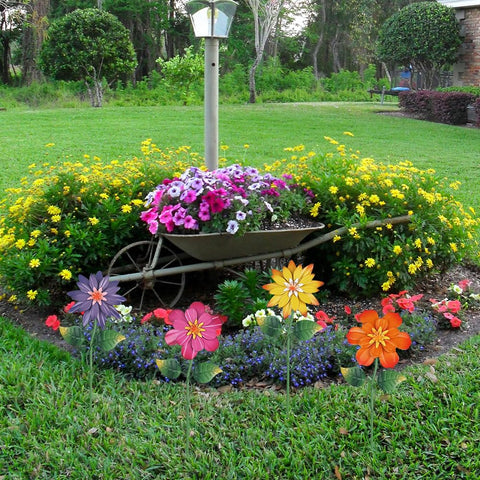 hogardeck metal flower stake yellow bloom shaker brings sunny color and movement to planters.