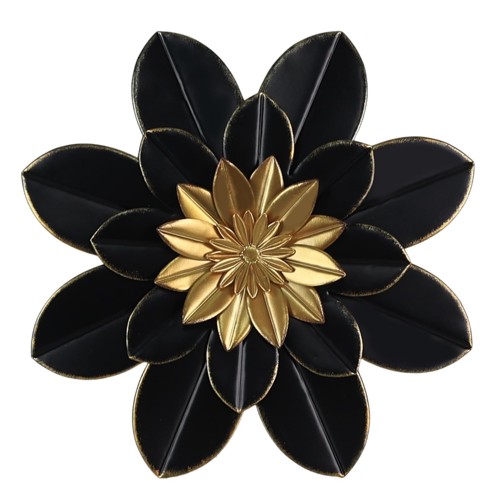 hogardeck 16-inch metal flower wall art in black and gold adds a striking indoor focal point