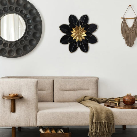hogardeck metal flower wall art enhances living room decor with a versatile boho-modern vibe