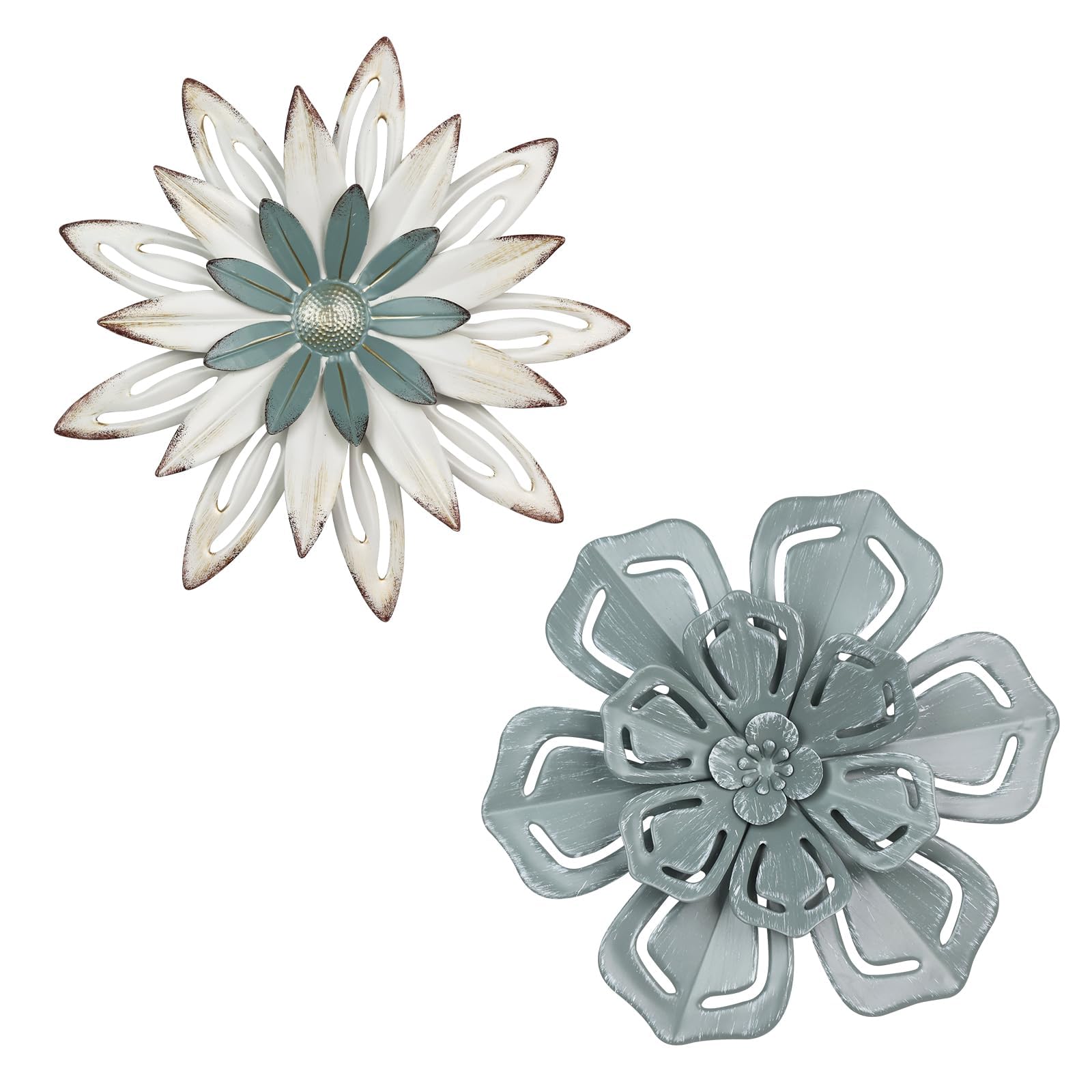 Hogardeck two-piece metal flower wall decor adds rustic charm to living spaces.