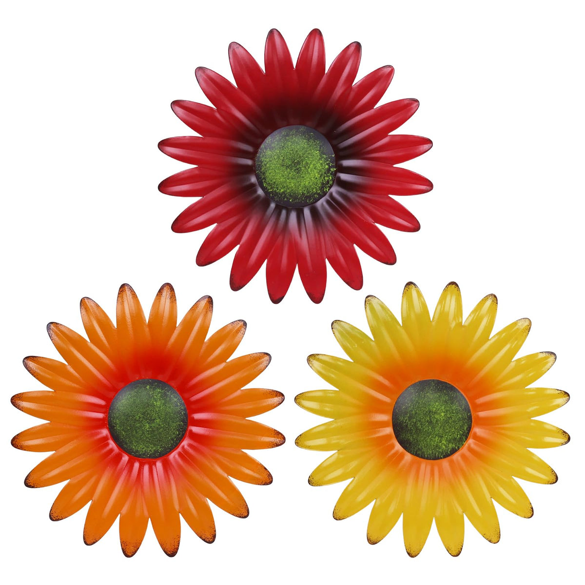 HOGARDECK metal flower wall decor 3-piece set, front view, adds vibrant color to walls.