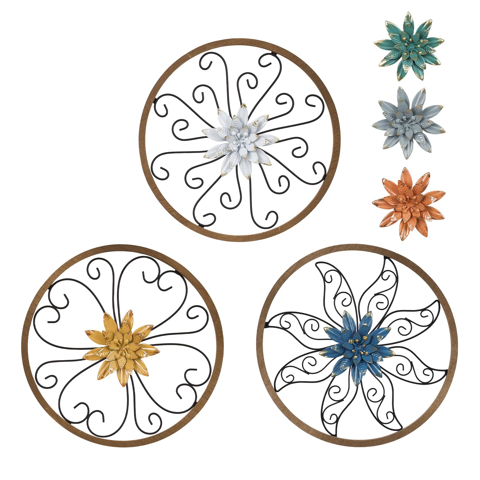 Hogardeck metal flower wall decor 3pc with an 11-inch frame for a bold focal point