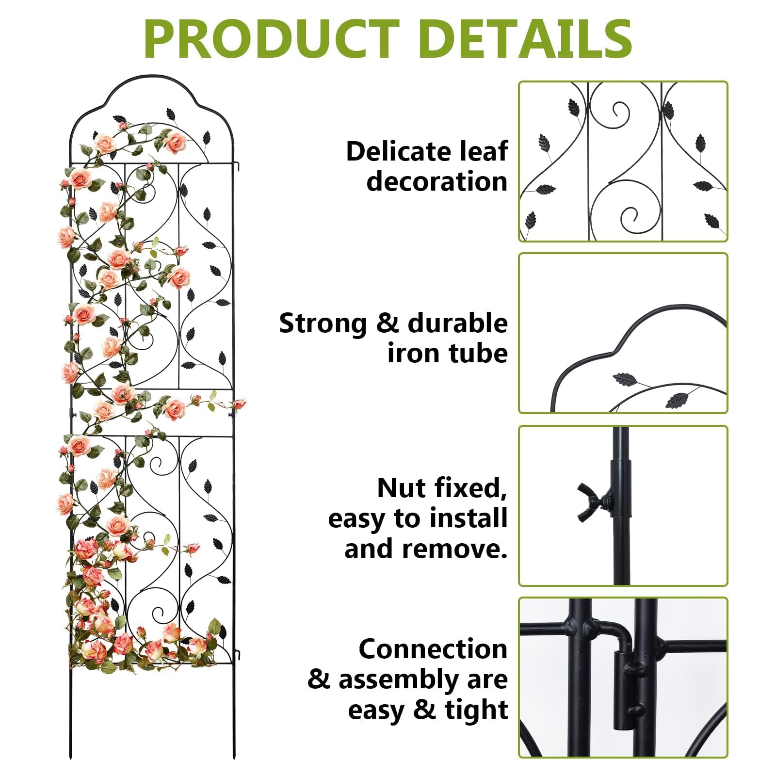 Hogardeck ornate leaf and vine trellis design enhances garden aesthetics.