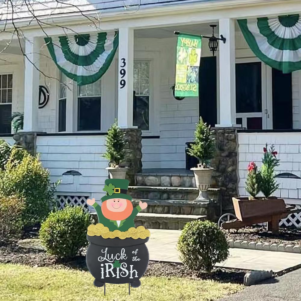 hogardeck St Patrick's Day garden decor brightens planters and flower beds.