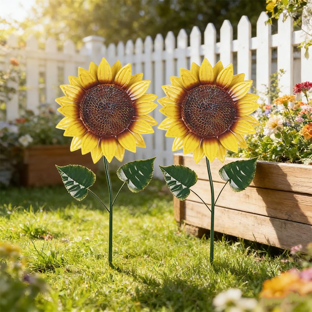 hogardeck sunflower decor garden stakes colorful paint withstands weather