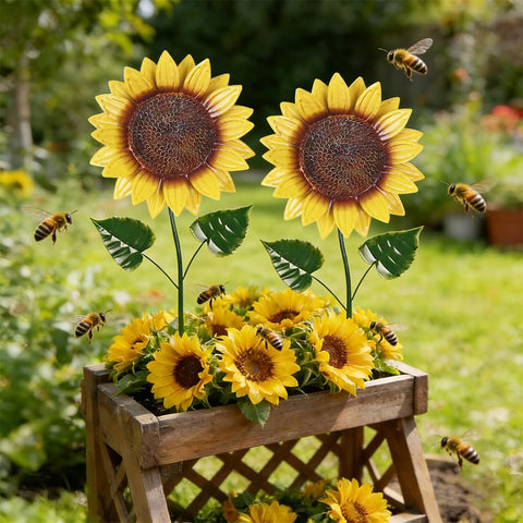 hogardeck sunflower garden stake metal yard-art highlights vibrant color