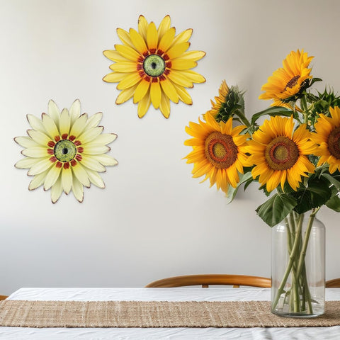 hogardeck sunflower wall decor 11inch 2pc ready to hang with back-keyhole feature