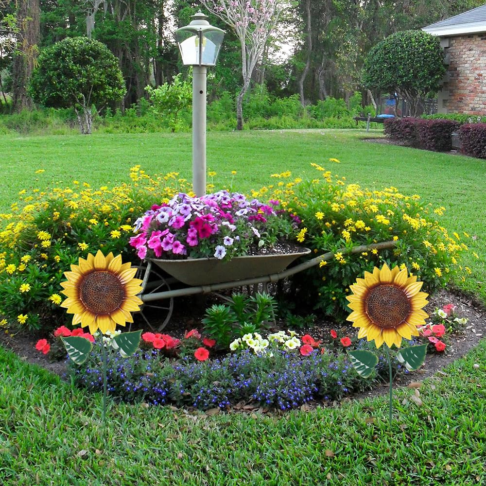 hogardeck sunflower yard art plant bed view brightens landscape