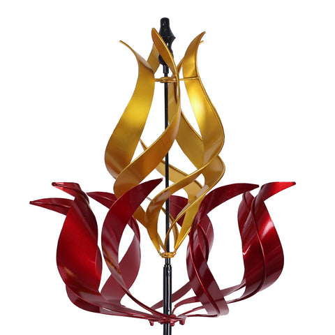 Hogardeck tulip wind spinner in red and gold delights outdoor spaces with a dynamic 360° spin.