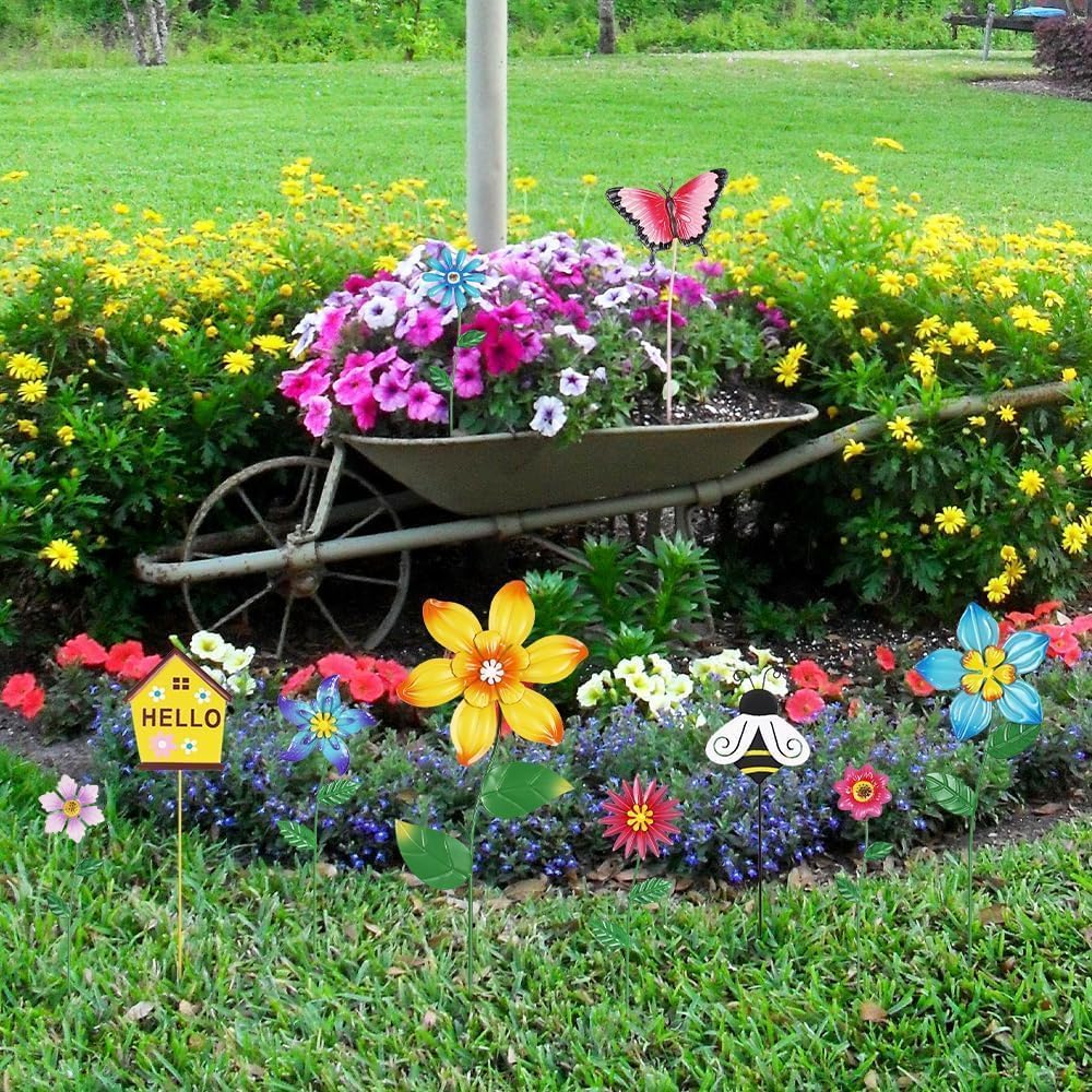 hogardeck weather resistant flower stake enhances yard art with lasting color