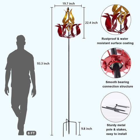 Hogardeck wind spinner with stake enables quick, secure outdoor setup.