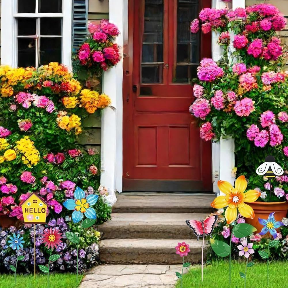 hogardeck yard art flower garden stakes create whimsical focal points outdoors