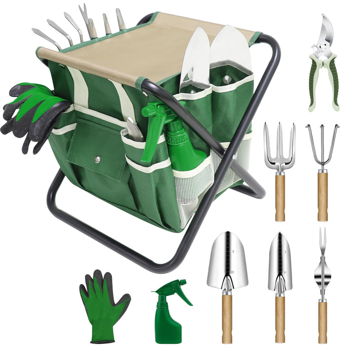 HoHaing garden tool set folding stool provides stable seating for comfortable gardening.