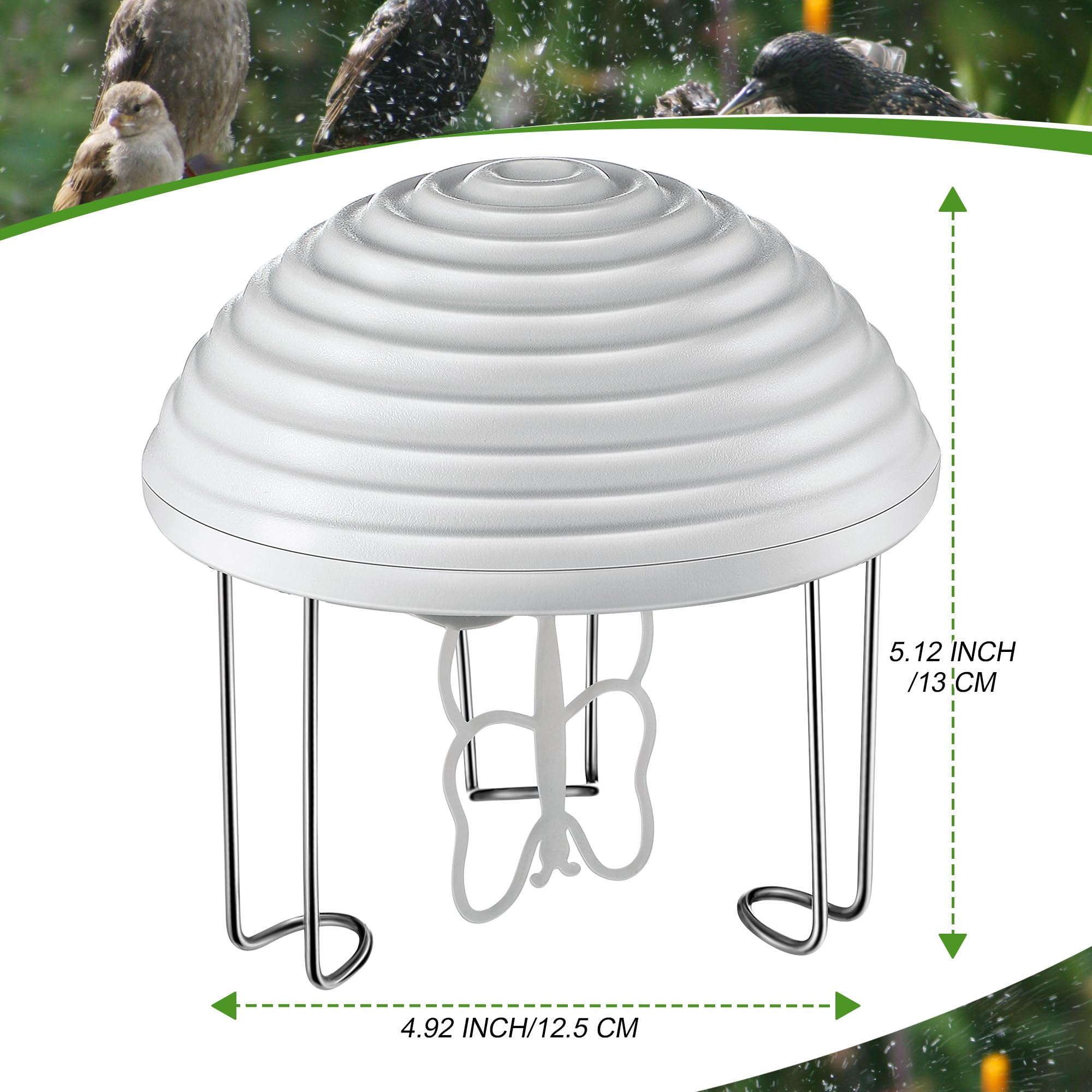 Hohean stainless steel legs support the bird bath in outdoor settings