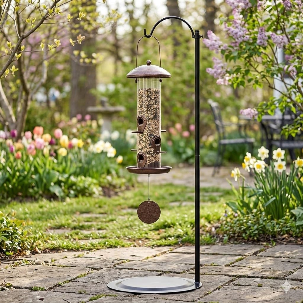 HOHIYA wind chime stand with feeders for a versatile backyard setup.